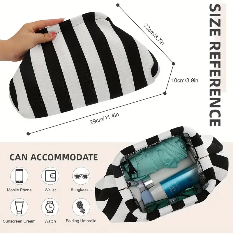 Women's Striped Beach Clutch Bag Versatile Small Woven Crochet Handbags Purses Knitting Dumpling Clutch Casual Bag