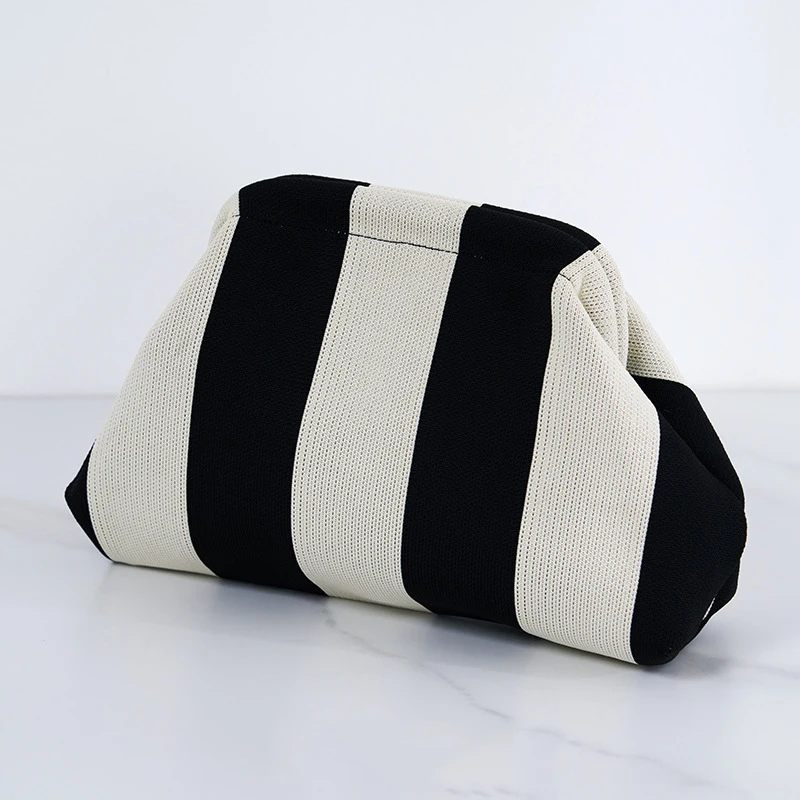 Women's Striped Beach Clutch Bag Versatile Small Woven Crochet Handbags Purses Knitting Dumpling Clutch Casual Bag