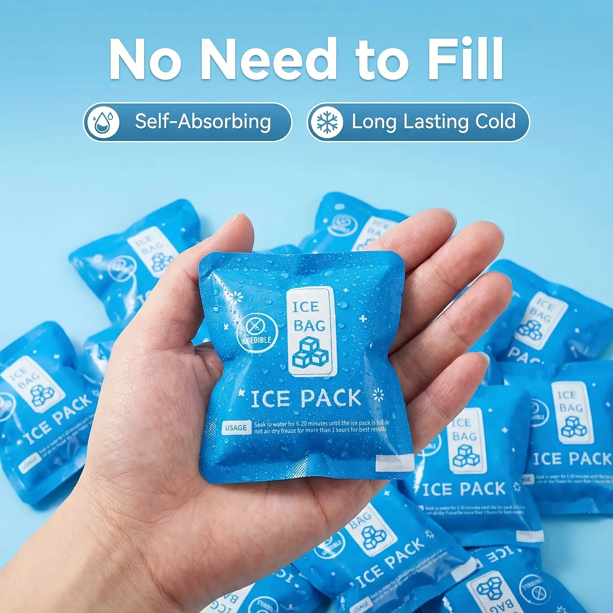 100Pcs Self-absorbing Ice Packs 7x7cm Reusable Cooling Ice Bags Summer Food Drinks Fresh Keeping Cold Pack For Seafood Fruit Del