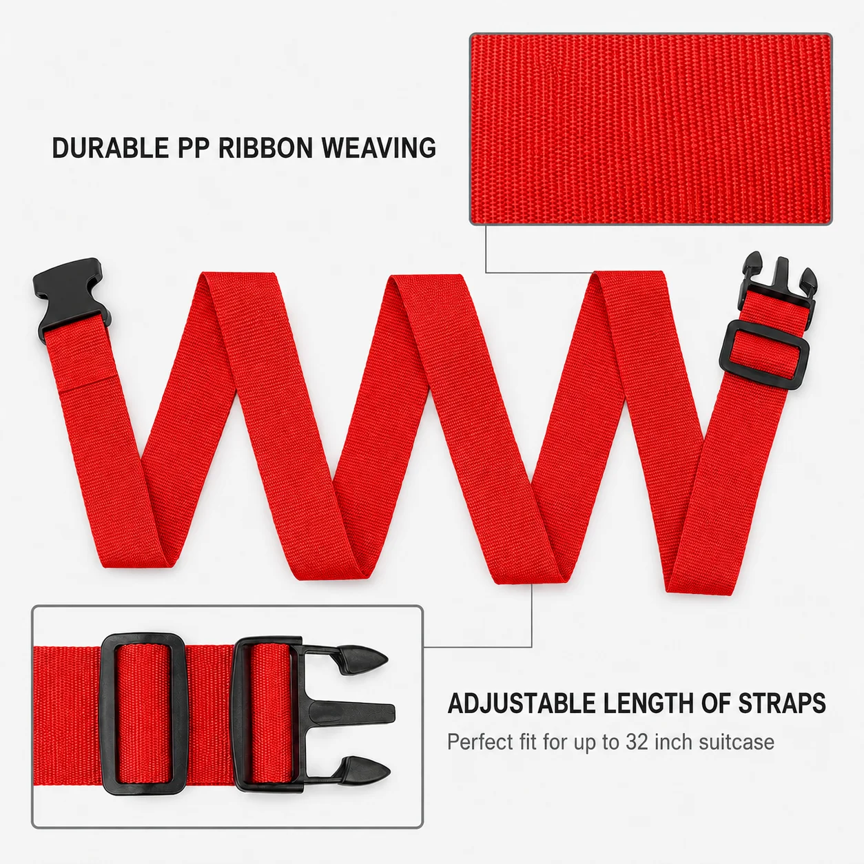 2Pcs Straight Shaped Luggage Straps for Suitcase Polyester Luggage Belt with Adjustable Release Buckle Unisex Travel Accessory