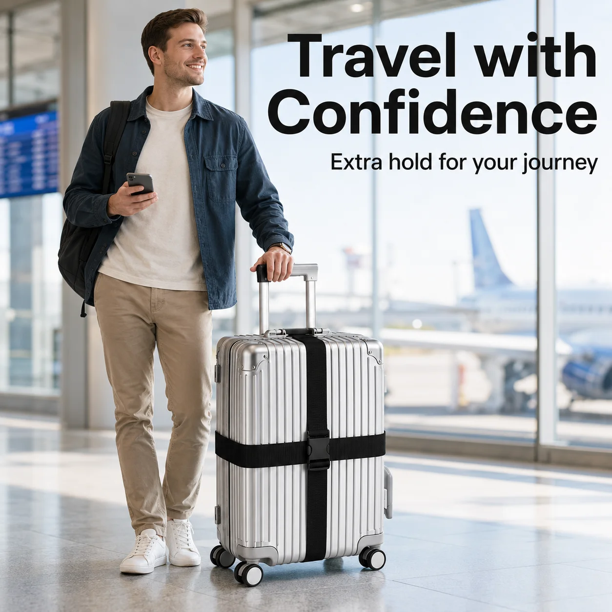 2Pcs Straight Shaped Luggage Straps for Suitcase Polyester Luggage Belt with Adjustable Release Buckle Unisex Travel Accessory