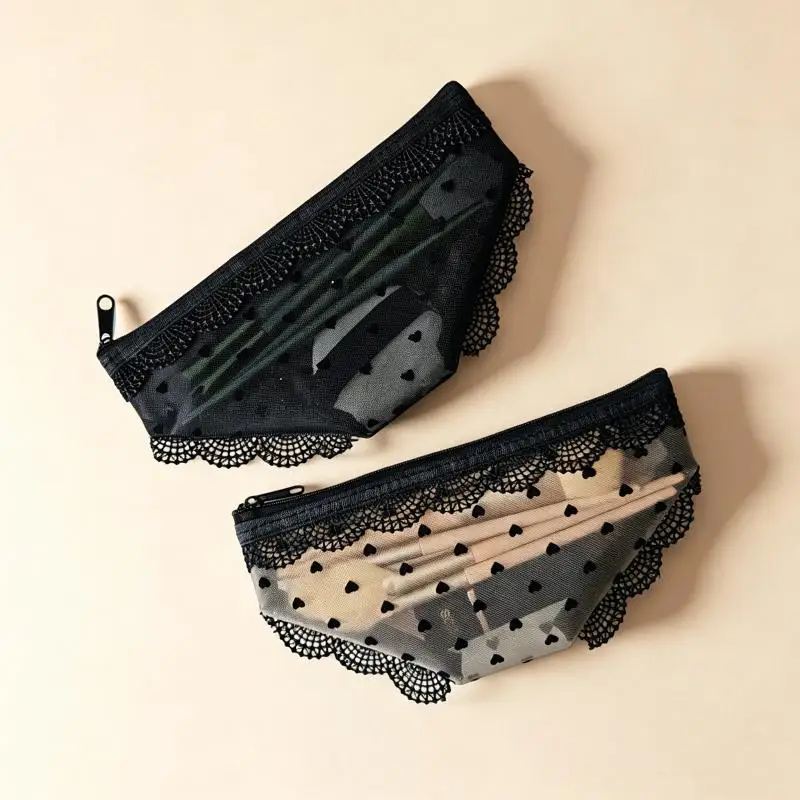 Portable Zippered Makeup Storage Bag Inspired by Lace Mesh Briefs for Easy Cosmetic Organization