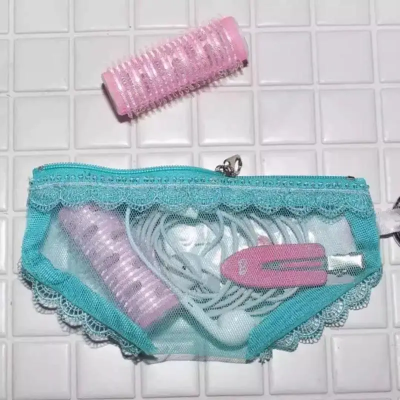 Portable Zippered Makeup Storage Bag Inspired by Lace Mesh Briefs for Easy Cosmetic Organization