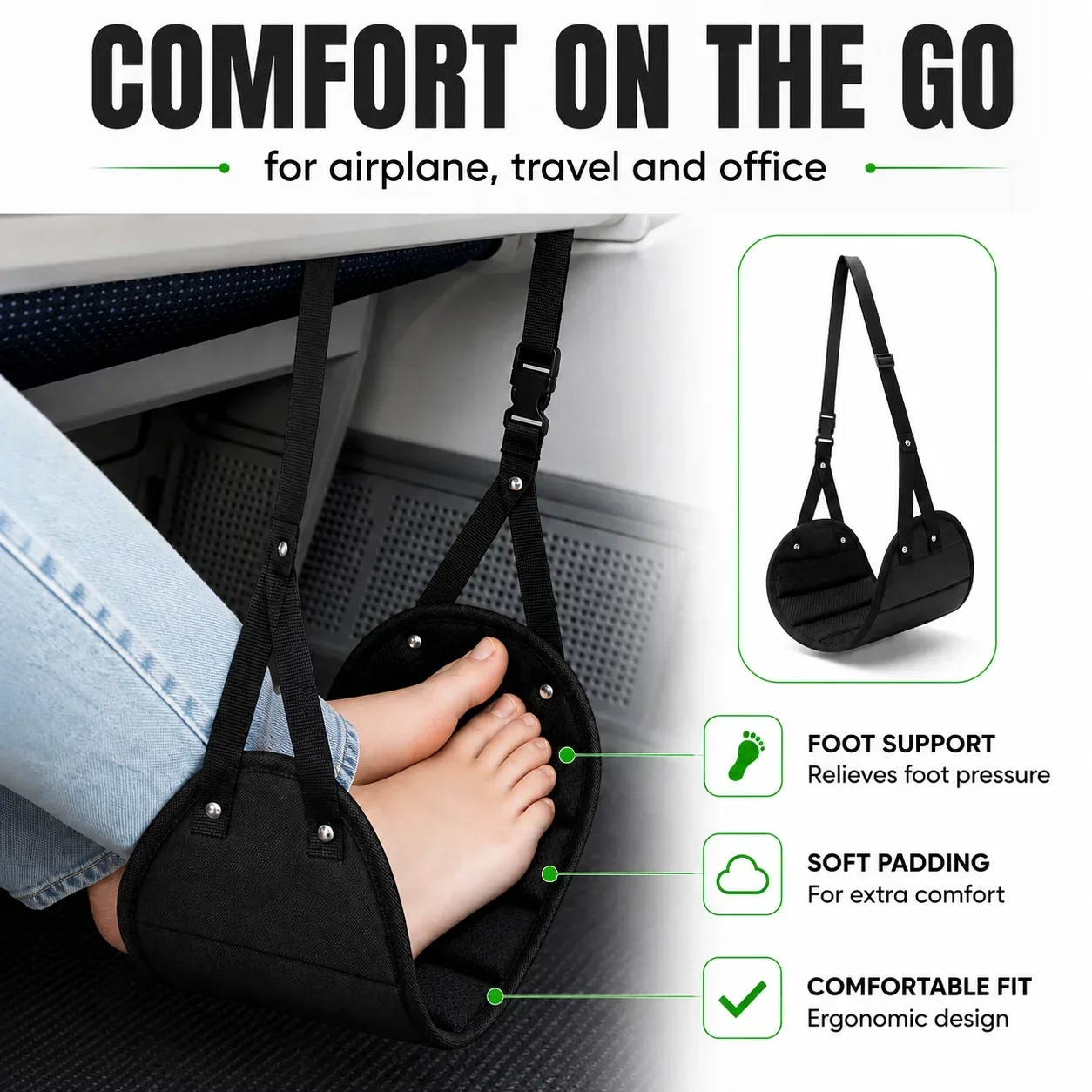 Travel Portable Rest Hanging Footstool Multifunctional Portable Hammock Footrest for Home Office Outdoor Airpalne Train Travel