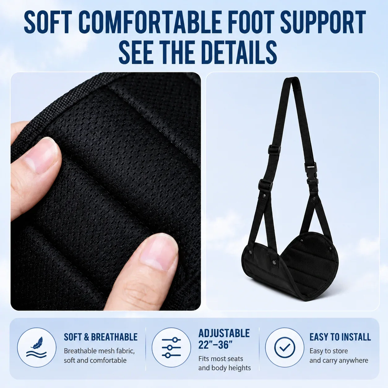 Travel Portable Rest Hanging Footstool Multifunctional Portable Hammock Footrest for Home Office Outdoor Airpalne Train Travel