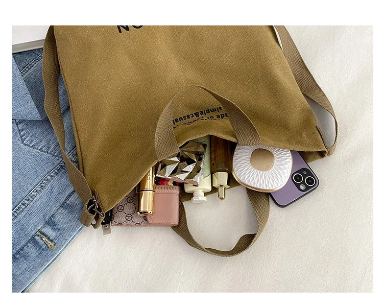 Japanese Minimalist Canvas Crossbody Satchel Thick Washable Handbag with Large Capacity Shoulder Bag for Students & Daily Carry