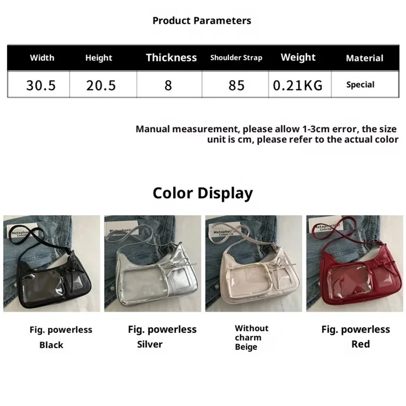 Y2k Harajuku Shoulder Bag Women Korean Transparent Ita Bag School Crossbody Bag Female Japanese Designer Preppy Handbag Purse