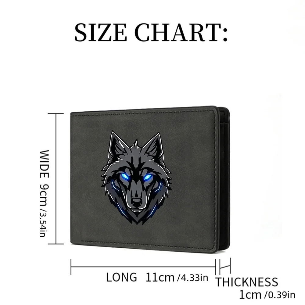 Men's Retro Bifold Wallet Cool Blue Eyes Wolf Pattern Double-Fold PU Leather Fashion Wallet Coin Bag Simple And Stylish