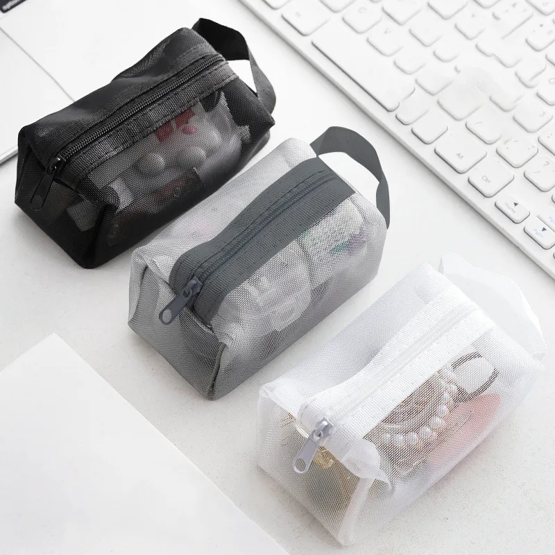 Mini Clear Nylon Mesh Cosmetic Bags Cute Women Small Lipstick Makeup Bags Pouch Data Line Key Earphone Organizer Case