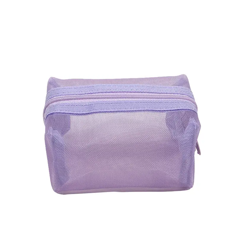 Mini Clear Nylon Mesh Cosmetic Bags Cute Women Small Lipstick Makeup Bags Pouch Data Line Key Earphone Organizer Case