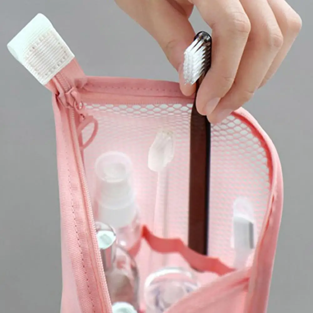 EVA Mesh Travel Toiletry Bag Stand‑up Cosmetic Organizer Bag Portable Transparent Mesh Makeup Zipper Bag for Women Daily Use
