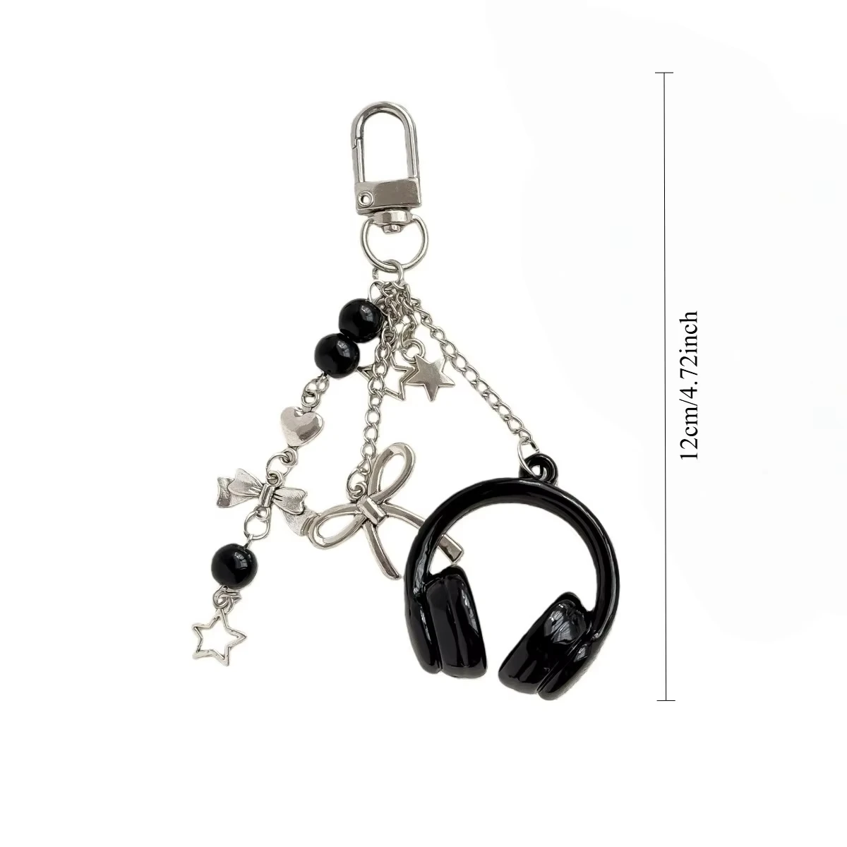 Y2k Gothic Headphone Keychain Silver Metal Star Bow Beaded Tassel Charm Trendy Aesthetic Bag Pendant For Teen Girls Best Friend