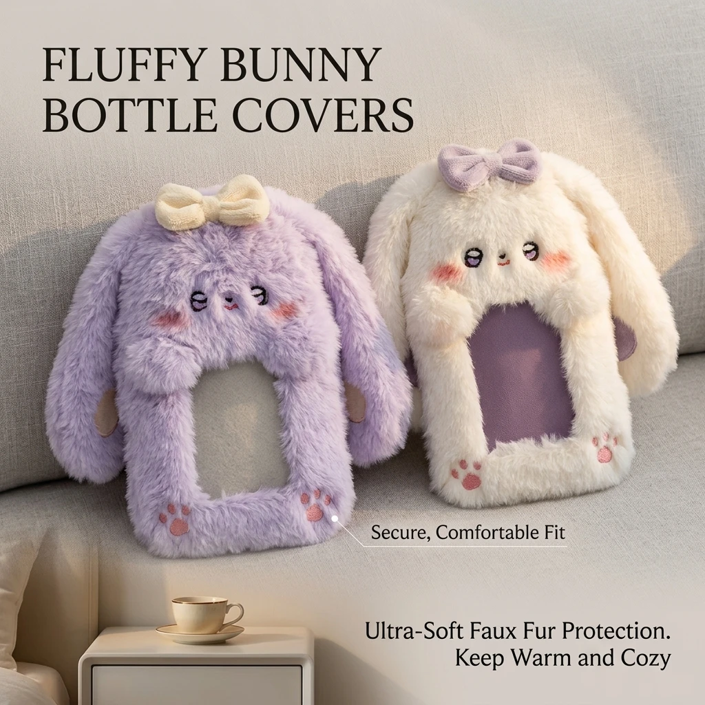 Cute Bunny Plush Photo Holder Student ID Card Holder Rabbit with Bowknot Design Photo Album Photo Protector Cover Gift for