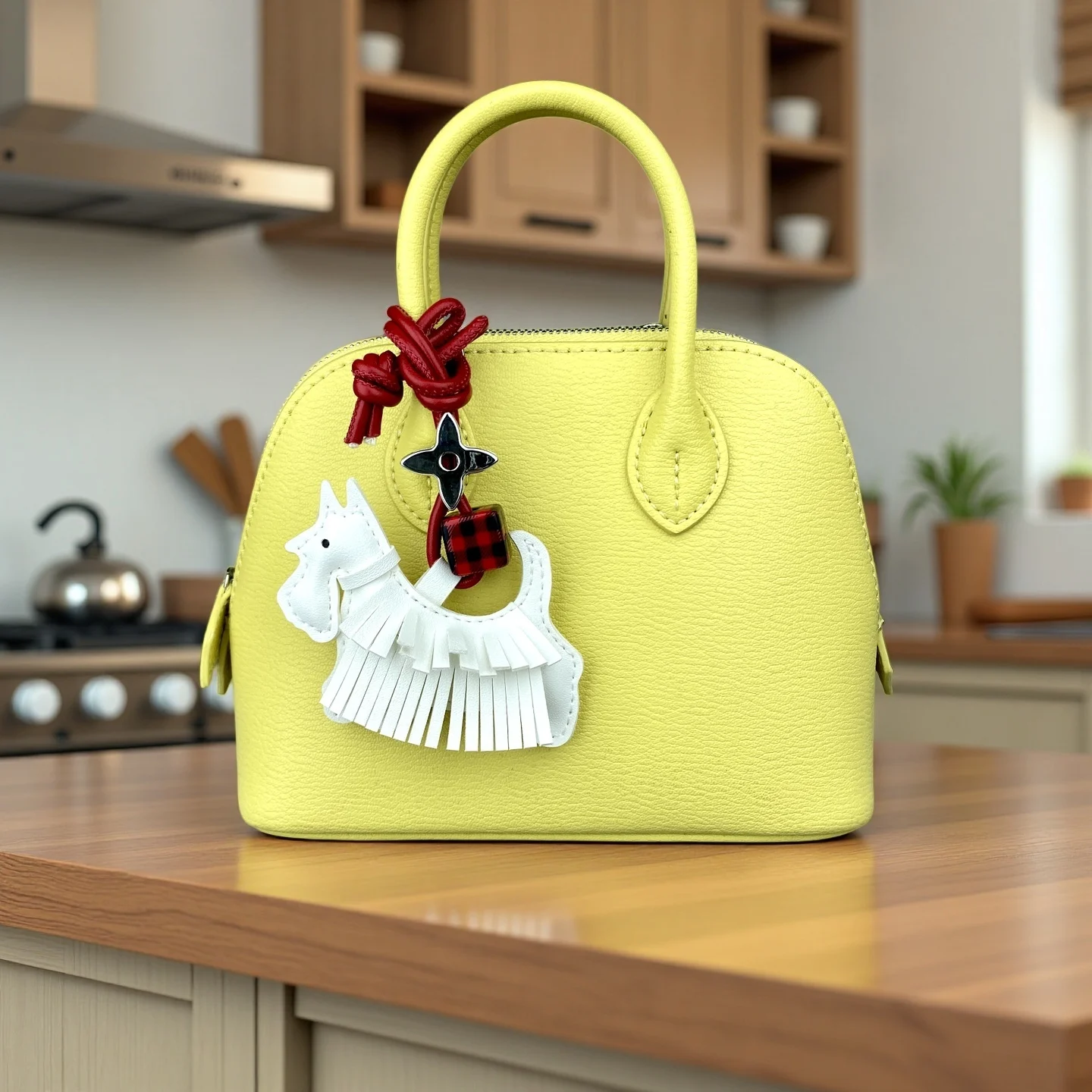 Trendy PU Leather Schnauzer Bag Charm with Tassel Fringe & Plaid Beads –Unique Car/Bag Accessory/Cute Ornament for Dog Lovers
