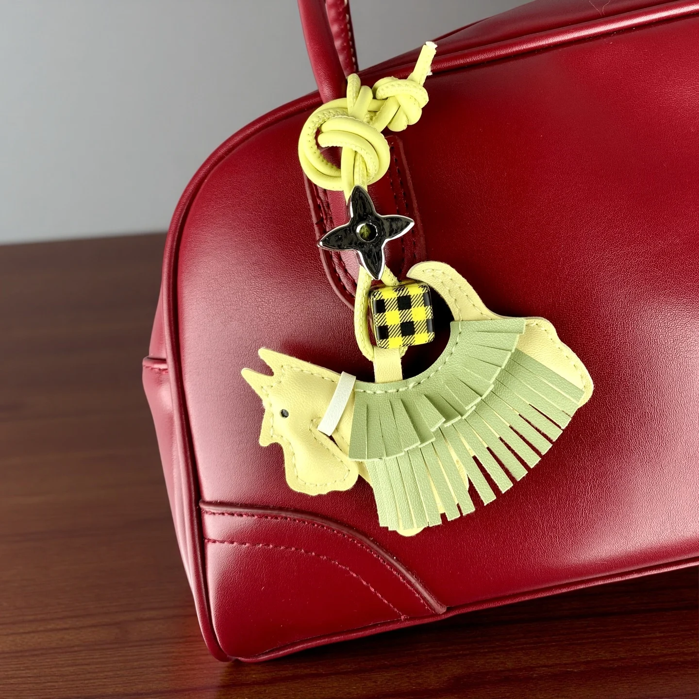 Trendy PU Leather Schnauzer Bag Charm with Tassel Fringe & Plaid Beads –Unique Car/Bag Accessory/Cute Ornament for Dog Lovers