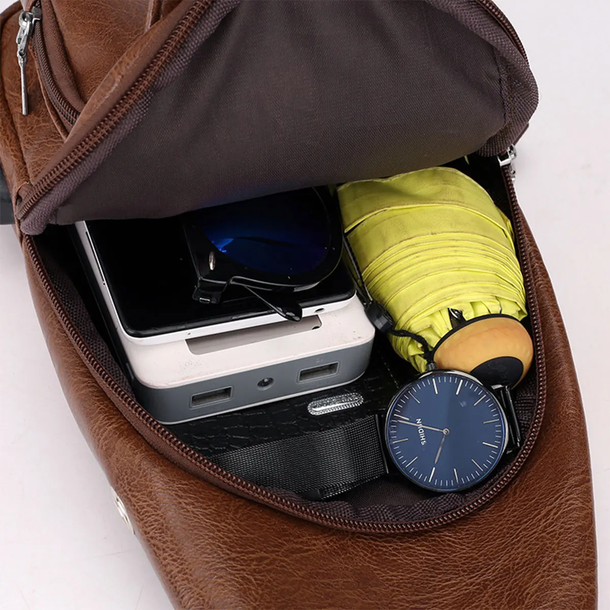 New Casual Men's Shoulder Bag, Outdoor Sports Large Capacity Chest Bag, Men's Multifunctional PU Business Crossbody Bag