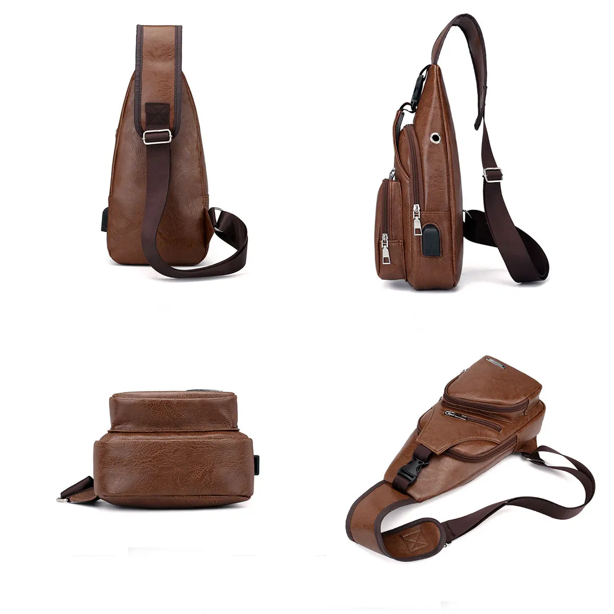 New Casual Men's Shoulder Bag, Outdoor Sports Large Capacity Chest Bag, Men's Multifunctional PU Business Crossbody Bag