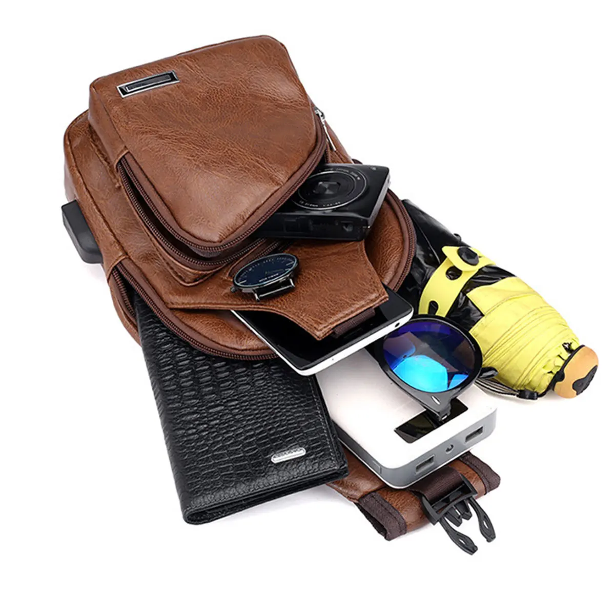 New Casual Men's Shoulder Bag, Outdoor Sports Large Capacity Chest Bag, Men's Multifunctional PU Business Crossbody Bag