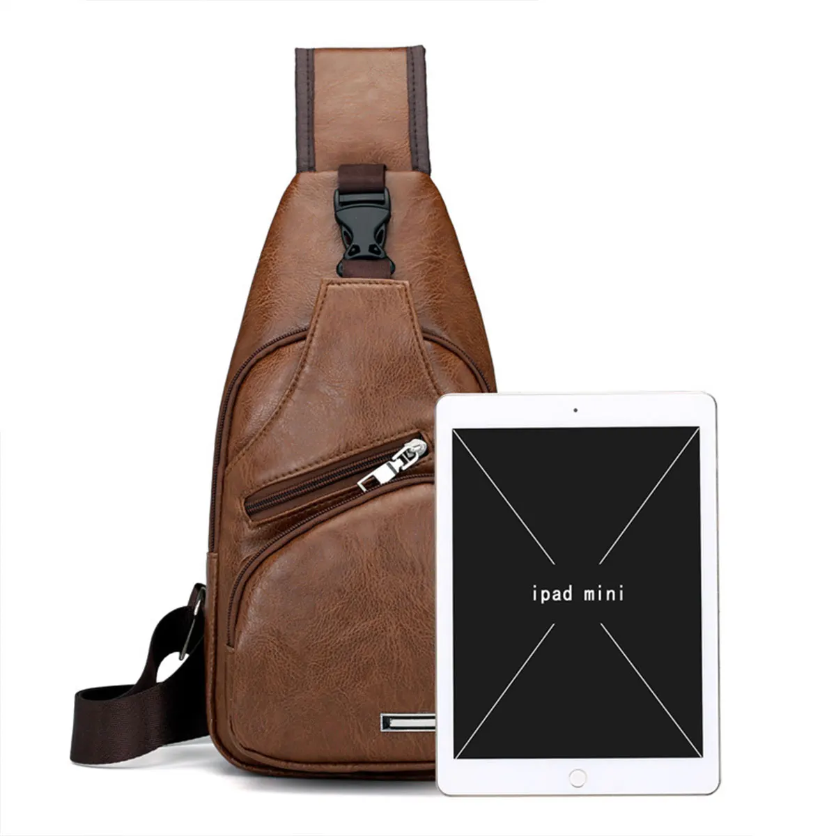 New Casual Men's Shoulder Bag, Outdoor Sports Large Capacity Chest Bag, Men's Multifunctional PU Business Crossbody Bag