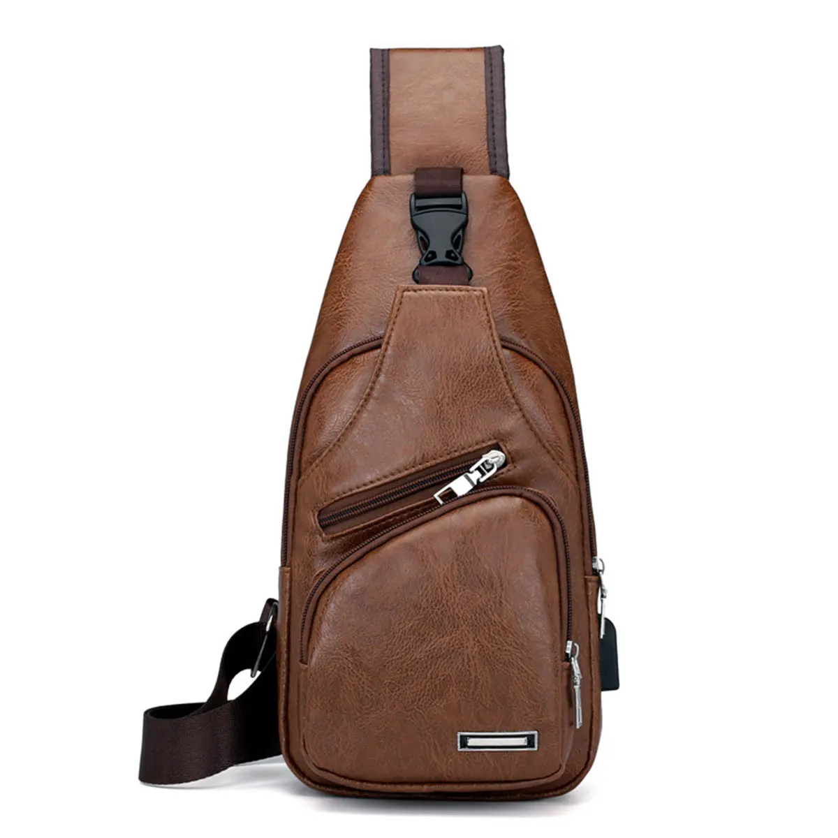 New Casual Men's Shoulder Bag, Outdoor Sports Large Capacity Chest Bag, Men's Multifunctional PU Business Crossbody Bag