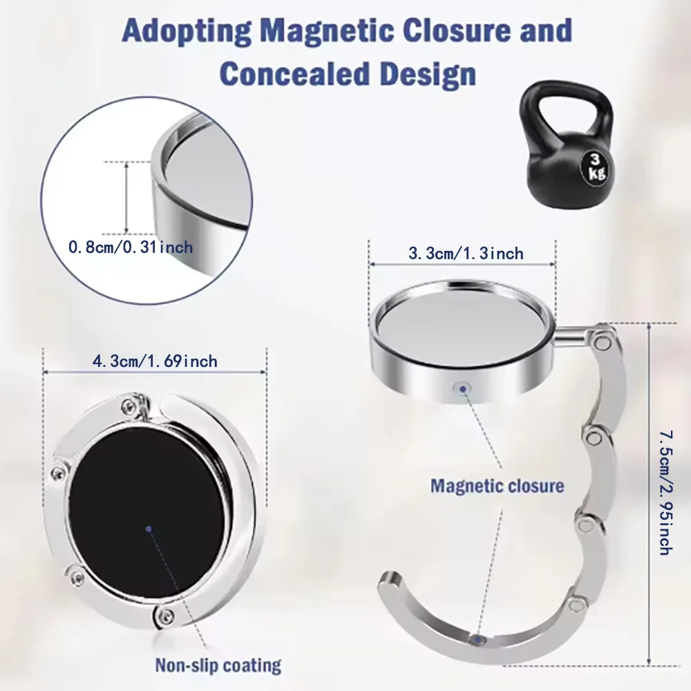 Outdoor Portable Folding Bag Hanger Handbag Hook Holder Table Hook Crystal Alloy Purse Bag Holder Circle Shape Bag Accessories
