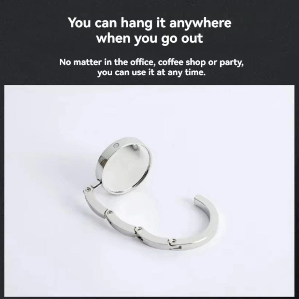 Outdoor Portable Folding Bag Hanger Handbag Hook Holder Table Hook Crystal Alloy Purse Bag Holder Circle Shape Bag Accessories