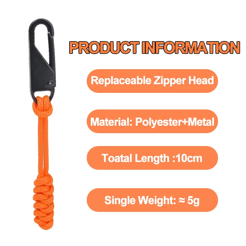 Portable Outdoor Bag Zipper Puller Metal Zipper Head Slider Detachable Wear-resistant Weave Zippers Pull DIY Sewing Accessorie