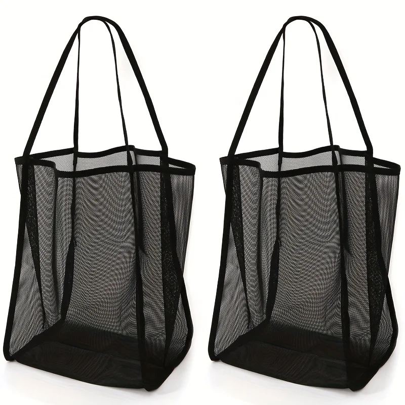 2 large-capacity mesh beach tote bags - durable polyester, solid color with sturdy handles, suitable for travel, beach, vacation, and camping, beach tote bag, multi-functional storage solution, sturdy handle design