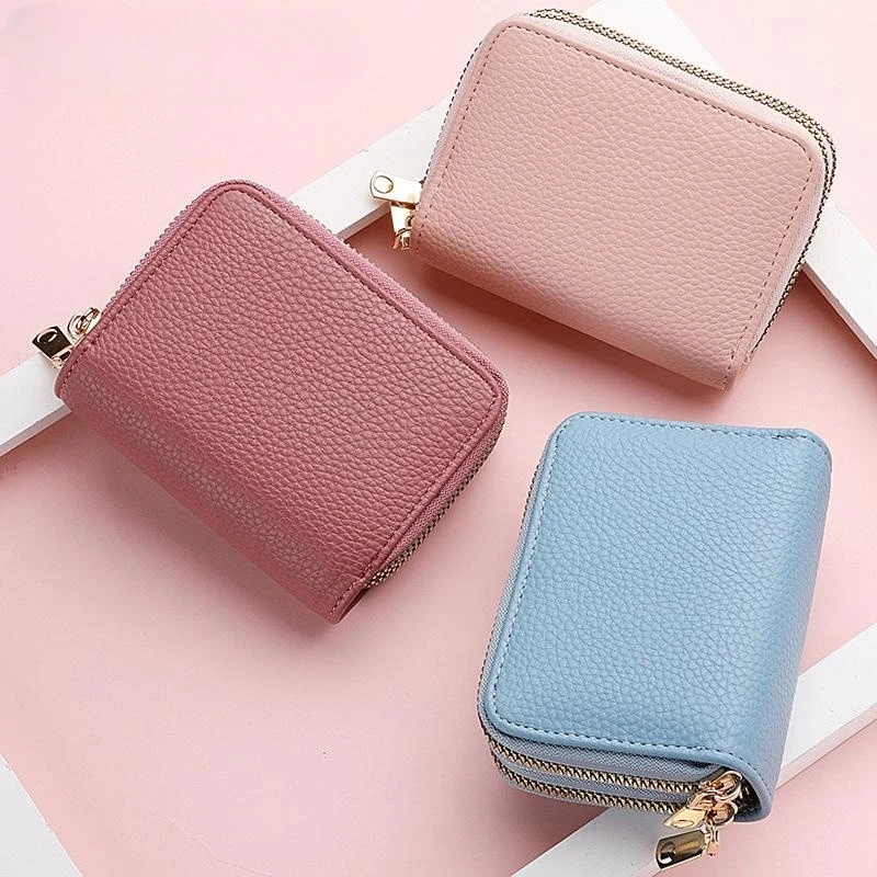 Women's Double Zipper Wallet Fashion Short Credit Card Holder with Large Capacity Coin Purse