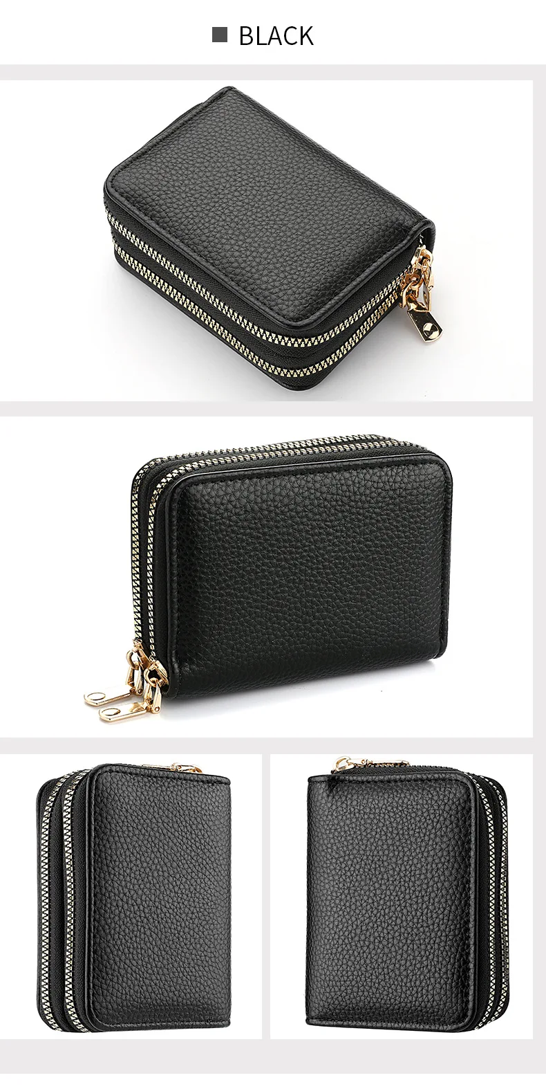 Women's Double Zipper Wallet Fashion Short Credit Card Holder with Large Capacity Coin Purse