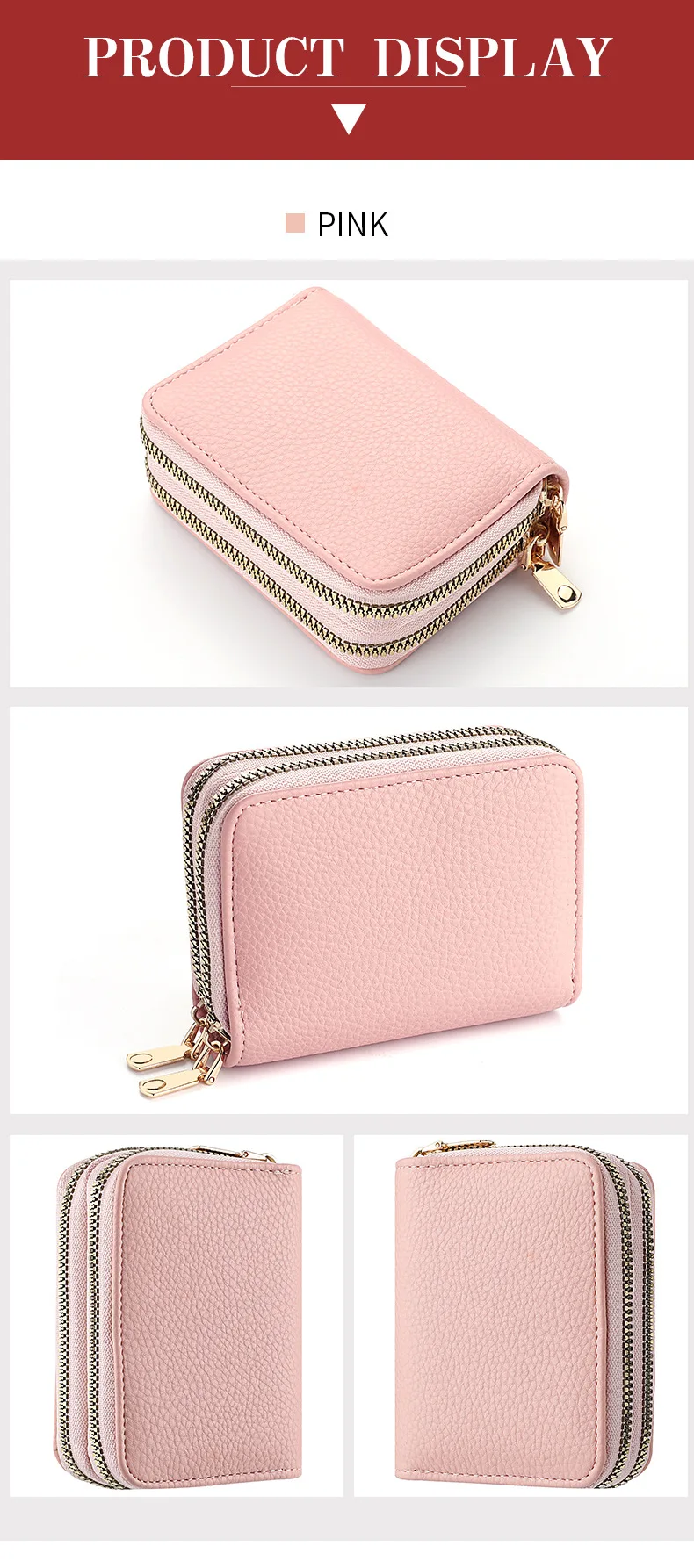 Women's Double Zipper Wallet Fashion Short Credit Card Holder with Large Capacity Coin Purse