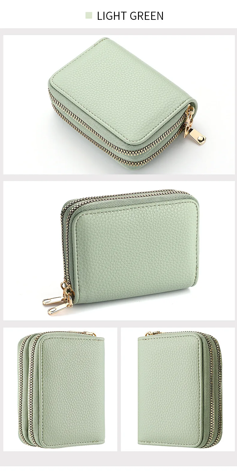 Women's Double Zipper Wallet Fashion Short Credit Card Holder with Large Capacity Coin Purse
