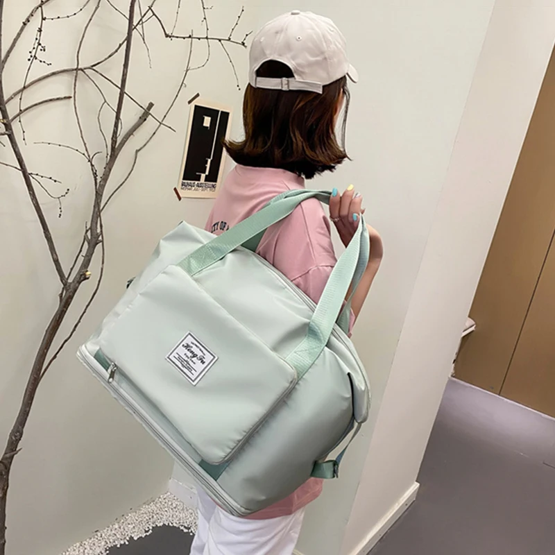 Foldable Travel Bag Stretchable Large Capacity Gym Bags Nylon Waterproof Double Layer Zipper Hangbag Luggage Organizer Tote New