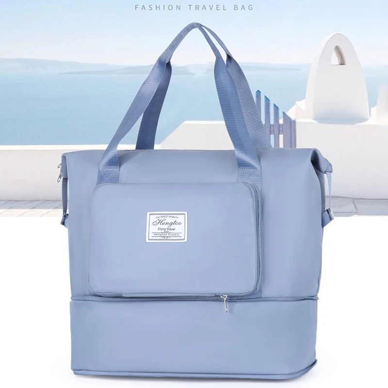 Foldable Travel Bag Stretchable Large Capacity Gym Bags Nylon Waterproof Double Layer Zipper Hangbag Luggage Organizer Tote New
