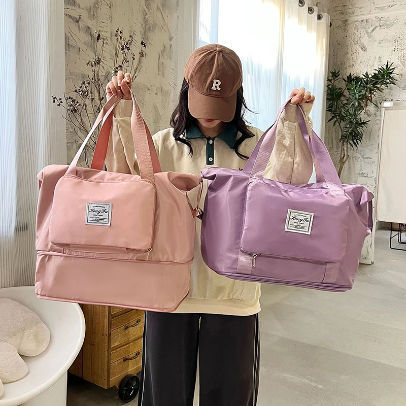 Foldable Travel Bag Stretchable Large Capacity Gym Bags Nylon Waterproof Double Layer Zipper Hangbag Luggage Organizer Tote New