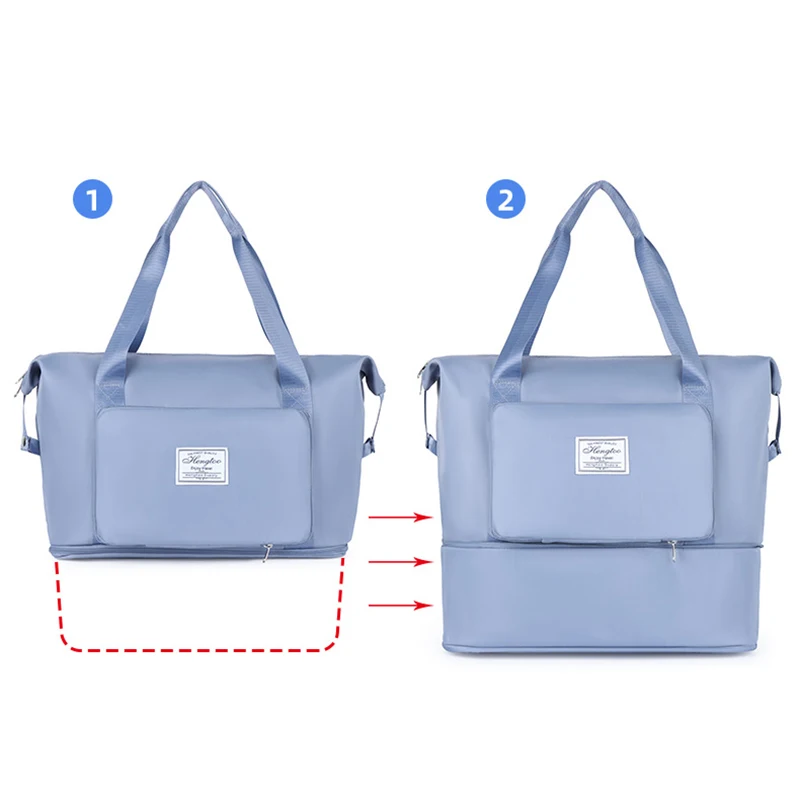 Foldable Travel Bag Stretchable Large Capacity Gym Bags Nylon Waterproof Double Layer Zipper Hangbag Luggage Organizer Tote New