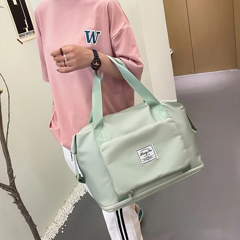 Foldable Travel Bag Stretchable Large Capacity Gym Bags Nylon Waterproof Double Layer Zipper Hangbag Luggage Organizer Tote New