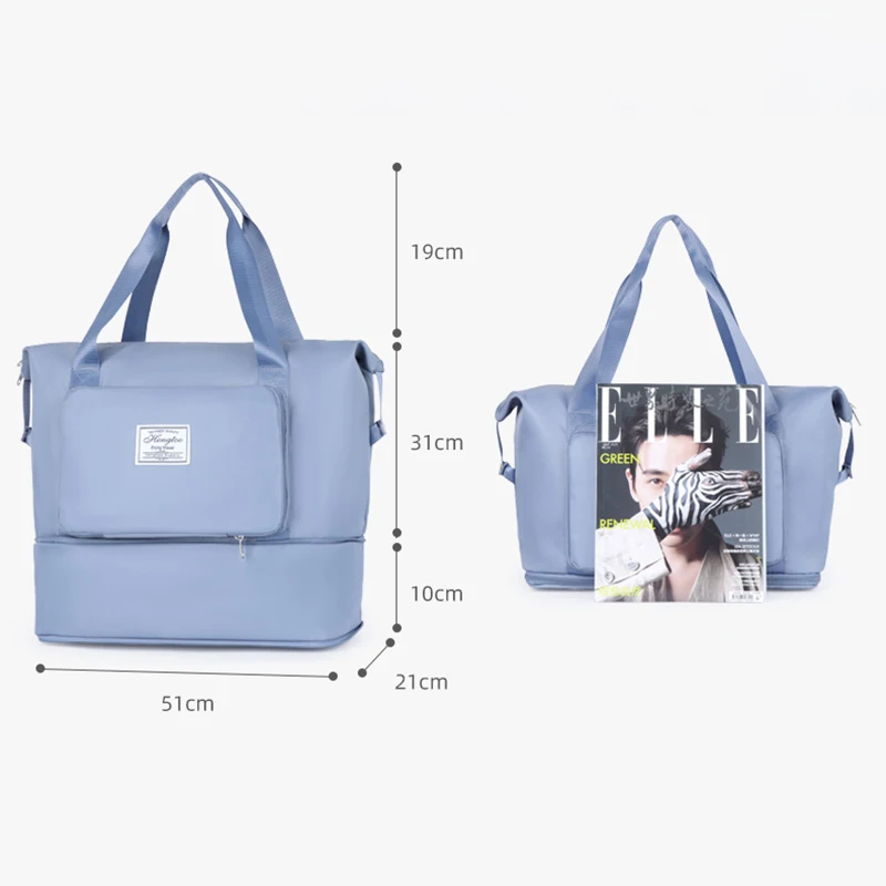 Foldable Travel Bag Stretchable Large Capacity Gym Bags Nylon Waterproof Double Layer Zipper Hangbag Luggage Organizer Tote New