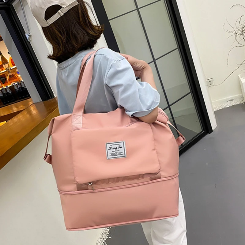 Foldable Travel Bag Stretchable Large Capacity Gym Bags Nylon Waterproof Double Layer Zipper Hangbag Luggage Organizer Tote New