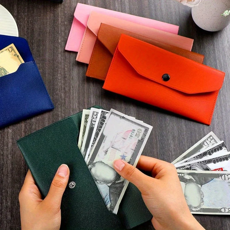 1PC Women's Wallet Reusable Money Clip Wallet Cash Bank Card Envelope Storage Bag with Card Slot Portable Leather Wallet Men