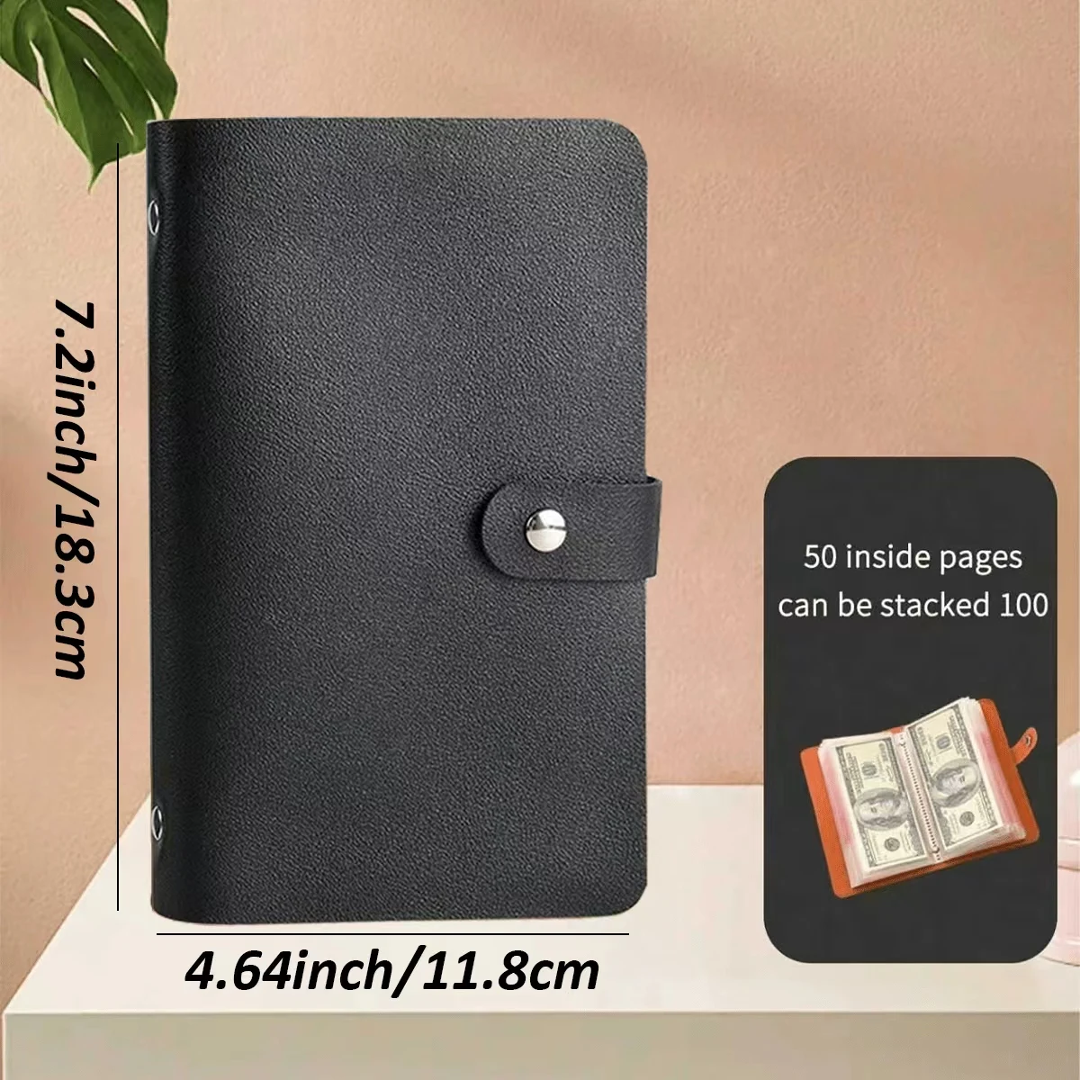1 Cash Ledger Notebook with 50 Loose-Leaf Pages - Can Hold 100 Envelopes, Savings Book, Banknote Album, Wallet Album, Cash Collection Album, Coin Organizer, Photo Card Holder, Multifunctional Storage Bag, Money Binder, Multifunctional Binder Bag