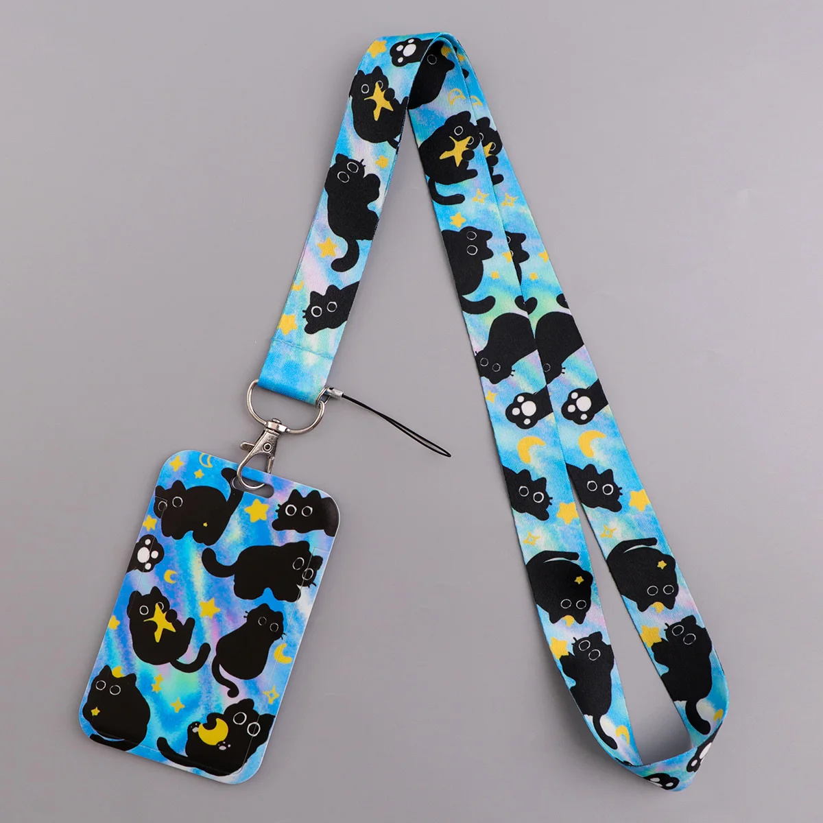 Black Cat Card Holder Lanyard Cartoon Animals Neck Strap Credit Card Case ID Badge Holders Credentials Protection Card Cover