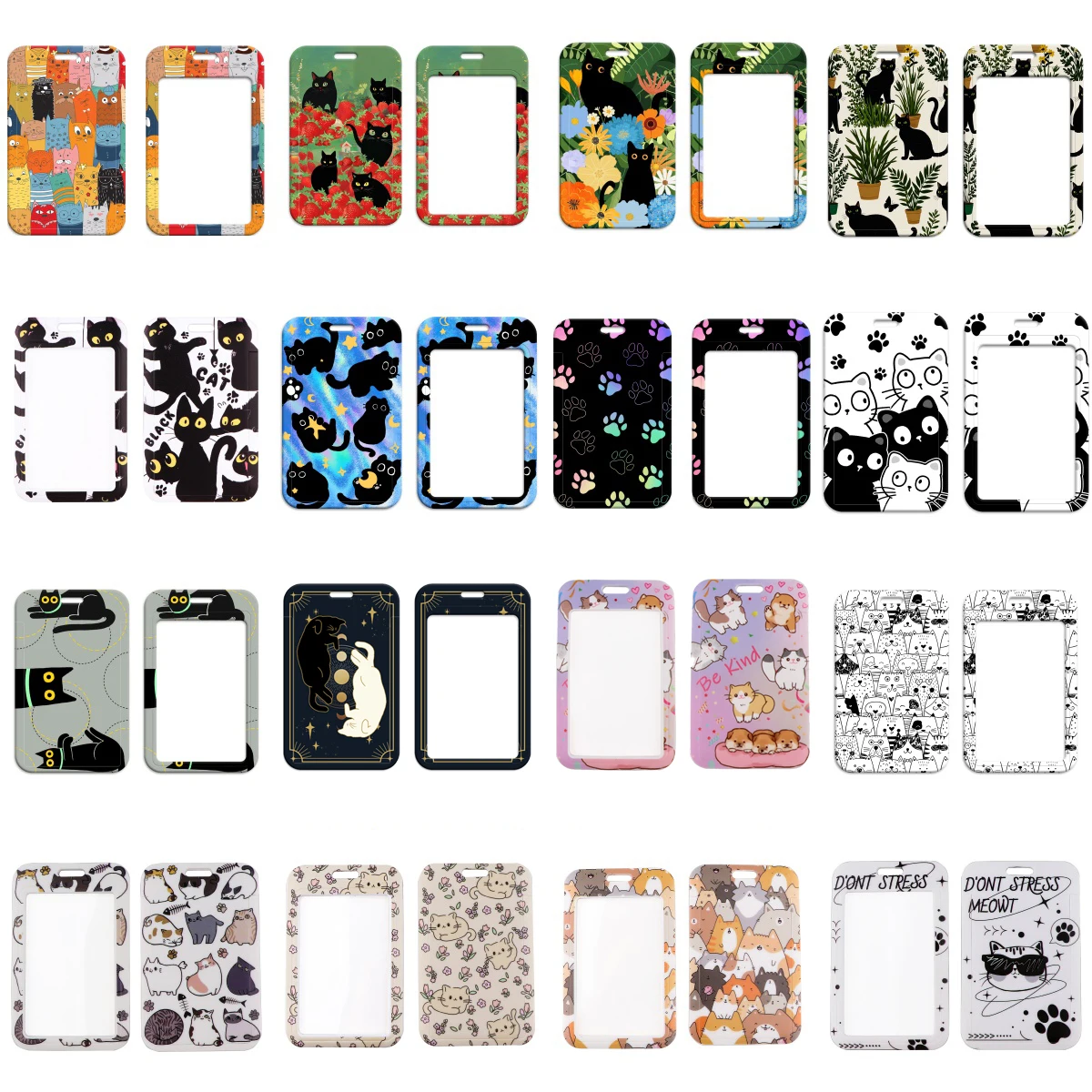 Black Cat Card Holder Lanyard Cartoon Animals Neck Strap Credit Card Case ID Badge Holders Credentials Protection Card Cover