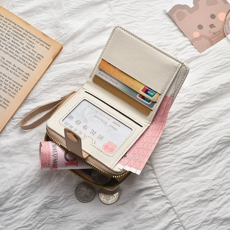 1pc Cute Cat Girls Wallet Short Student ID Bank Card Holder Money Bag Zipper Wallets for Women Key Storage Purse Coin Purse