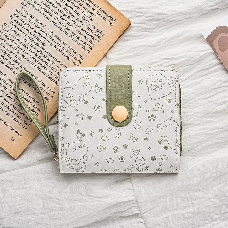 1pc Cute Cat Girls Wallet Short Student ID Bank Card Holder Money Bag Zipper Wallets for Women Key Storage Purse Coin Purse