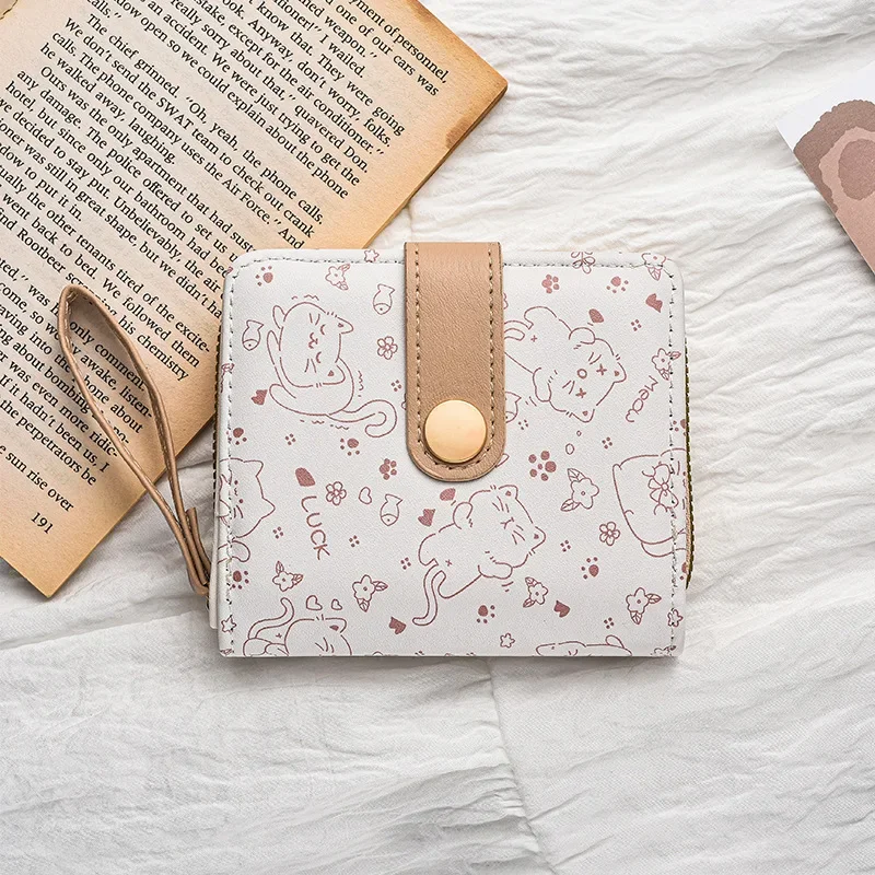 1pc Cute Cat Girls Wallet Short Student ID Bank Card Holder Money Bag Zipper Wallets for Women Key Storage Purse Coin Purse