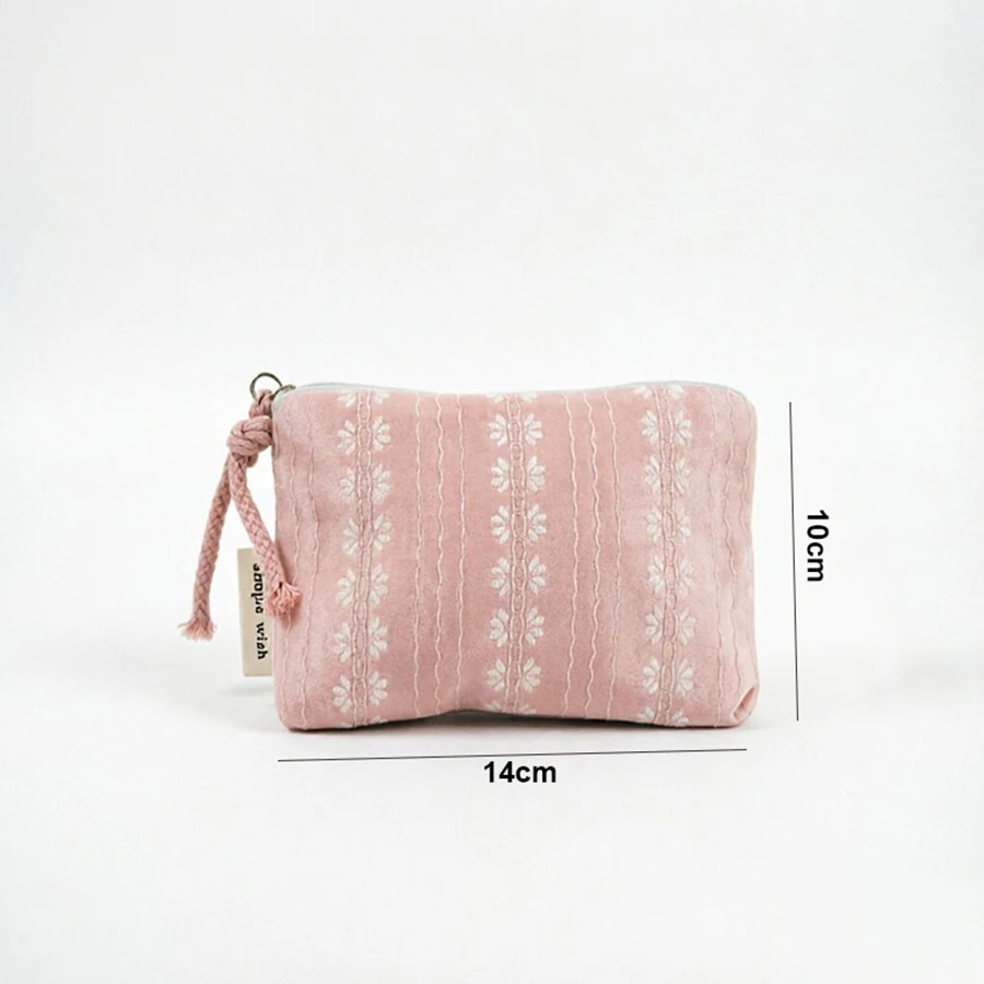 Pink Striped Women Makeup Bag Cute Wallet Mini Cosmetic Bags Portable Key Earphone Lipstick Storage Bag Coin Purse