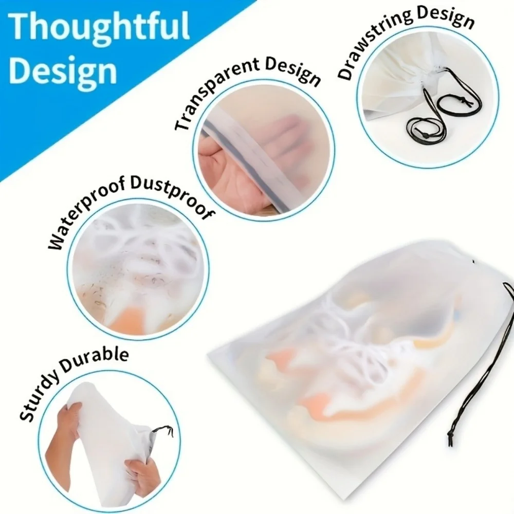 3/10PCS Portable Shoe Storage Drawstring Eco Storage Bag for Travel Makeup Bag Waterproof Transparent Plastic Storage Bag