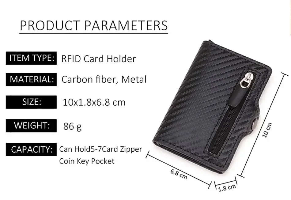 Carbon Fiber Rfid Blocking Men ID Credit Card Holders Wallet Leather Metal Business Bank CreditCard Cardholder Case Carteras
