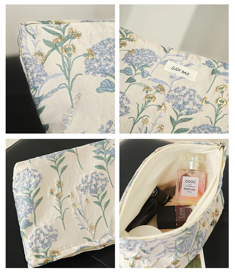 Blue Bouquet Women Makeup Bag, Large Capacity Canvas Toiletry Bag-for Sanitary Napkin & Makeup Supplies Storage,Travel Organizer